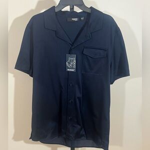 😁 Nwt Murano mens large Navy Blue button down short sleeve shirt